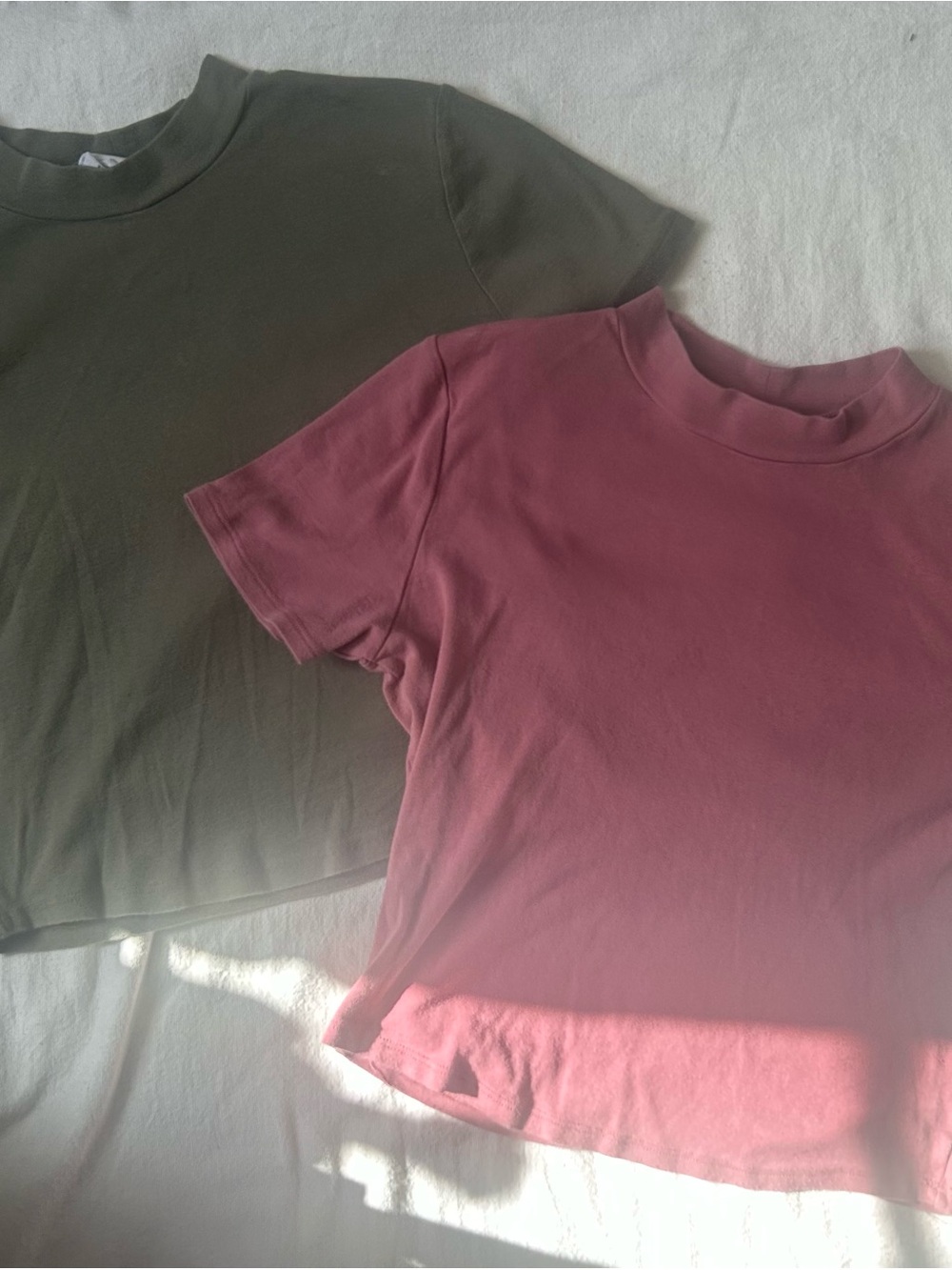 Mock Neck Crop Tee in Rose and Olive - Women’s Short Sleeve